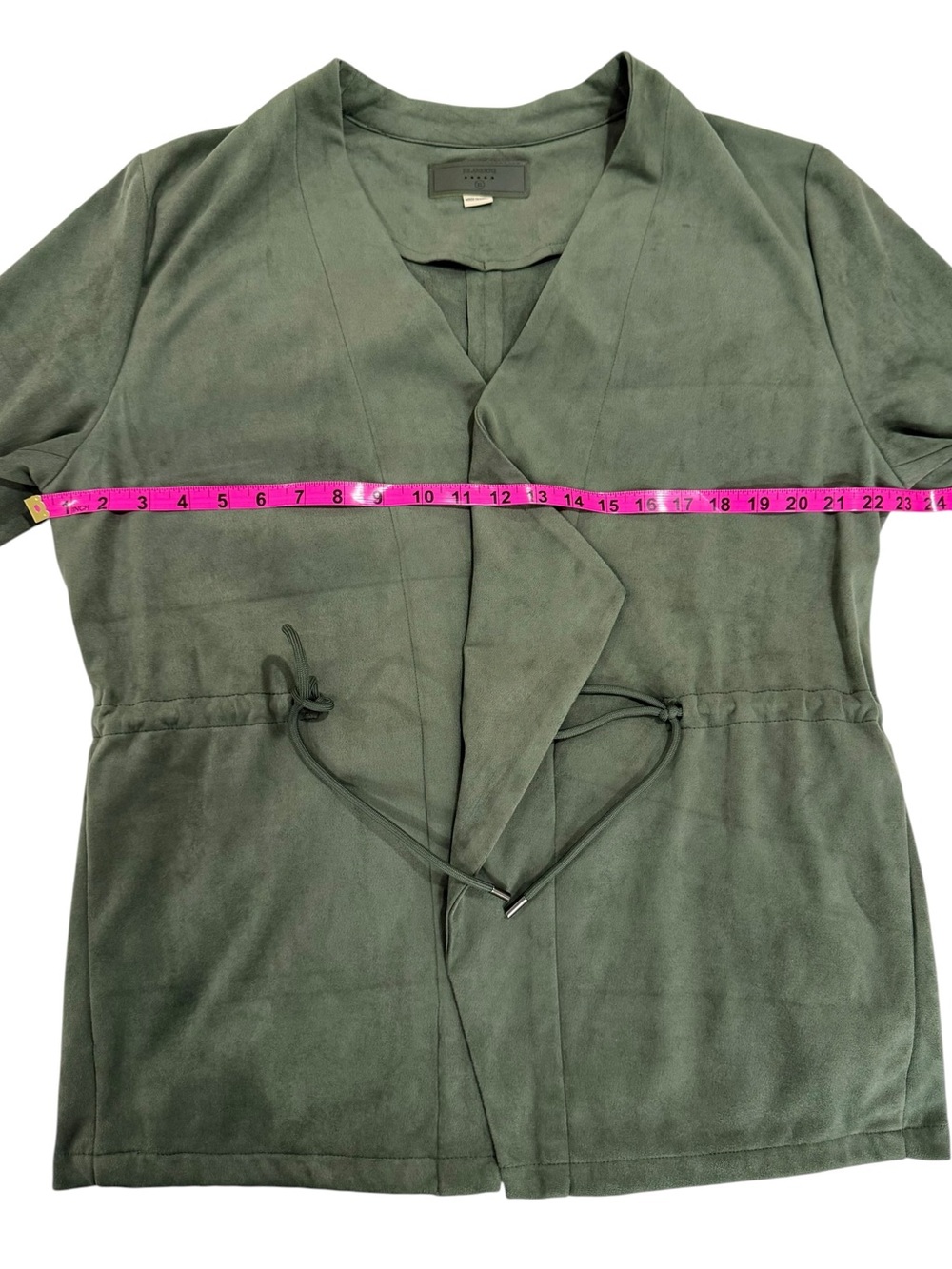 BLANKNYC Olive Green Faux Suede Draped Open Front Drawstring Jacket XL EUC - Picture 10 of 12